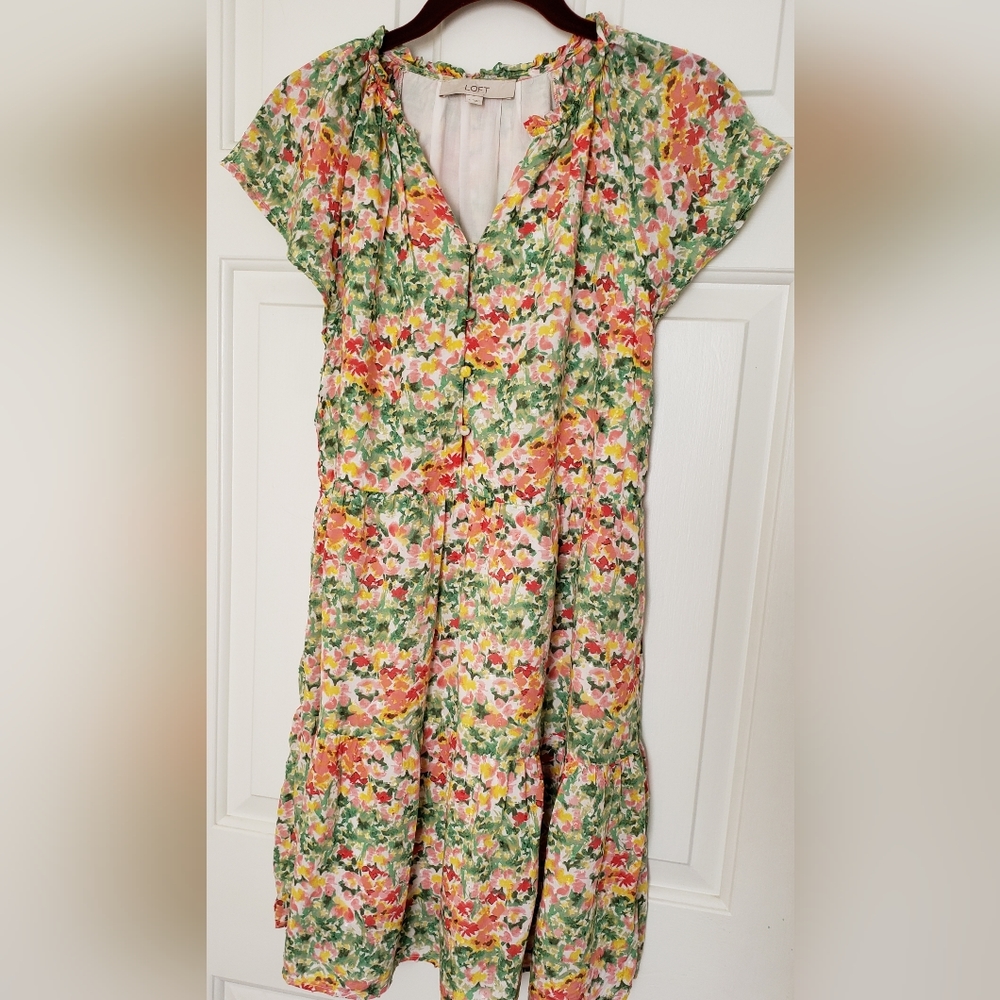 LOFT Floral Dress With Flutter Sleeves